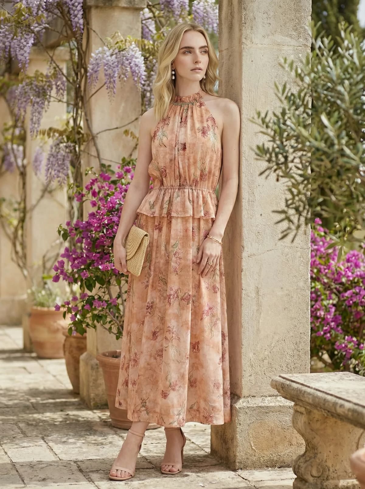 Robe ALYSON en tencel orange, de profil