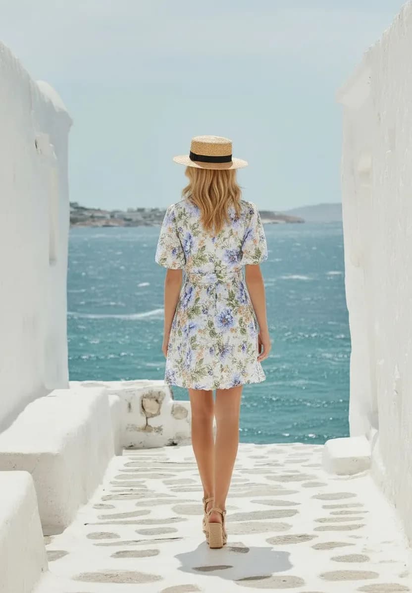 Robe CHALICE en polyester bleu, de profil