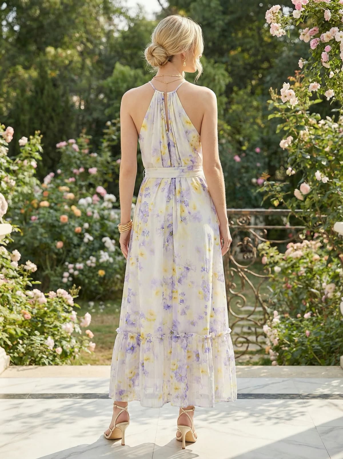Robe EMILIA en polyester multicolore, de profil