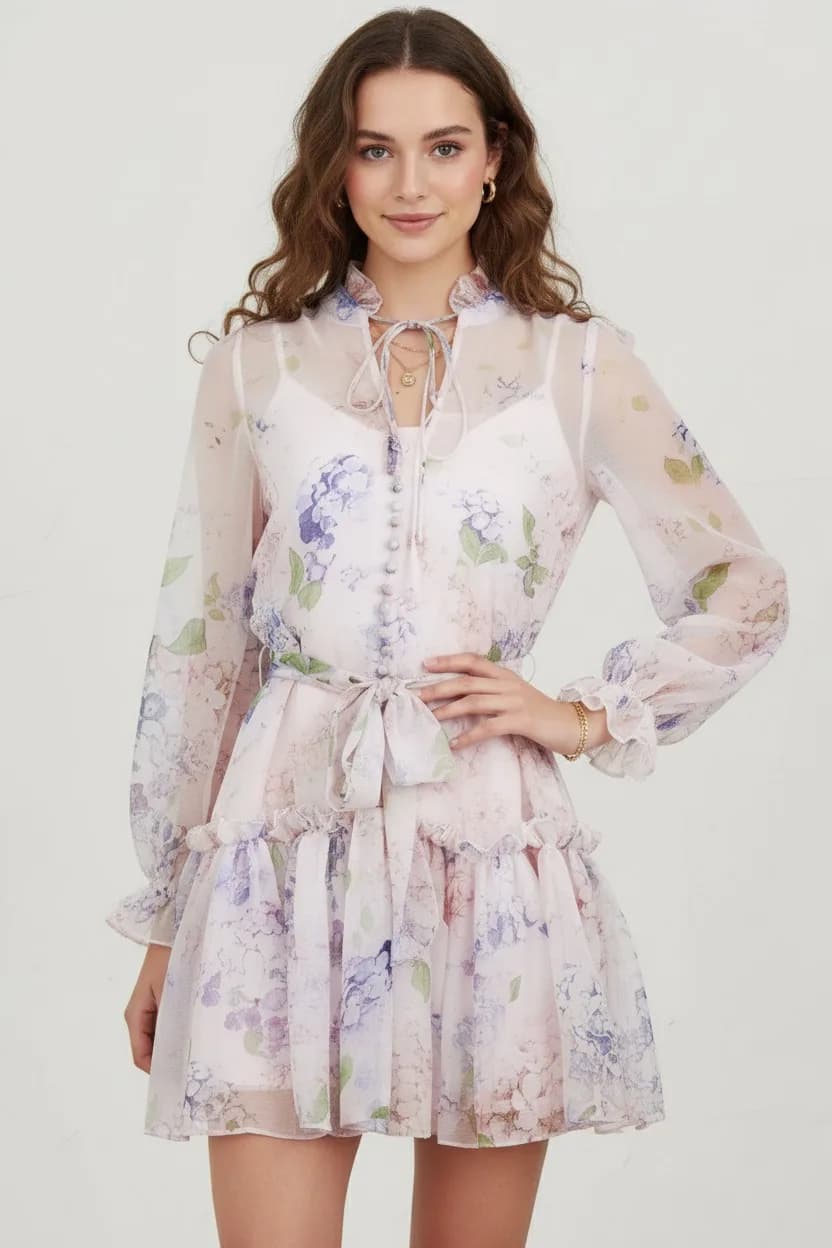 Robe Molly en polyester rose poudré lila, de face