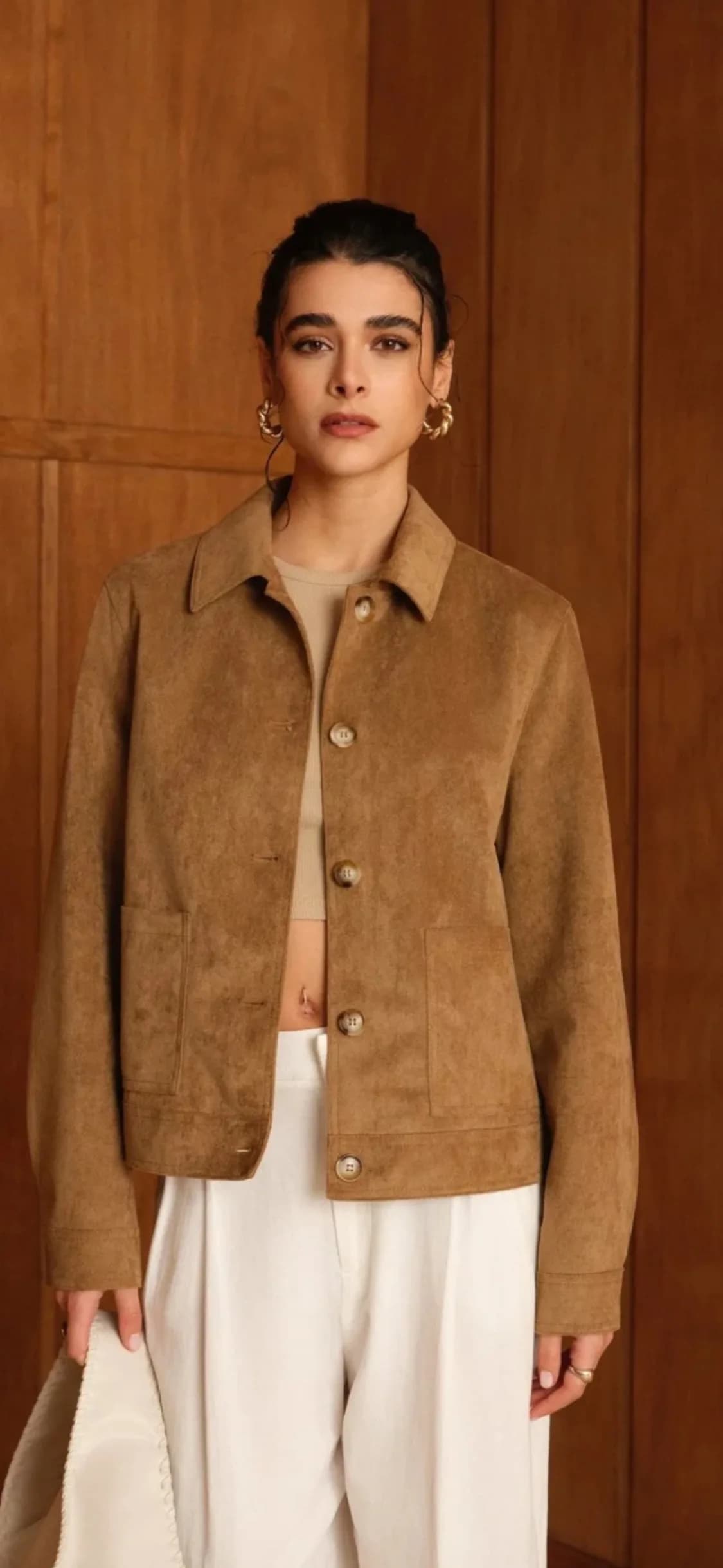 Veste Sabina en polyester camel, de face
