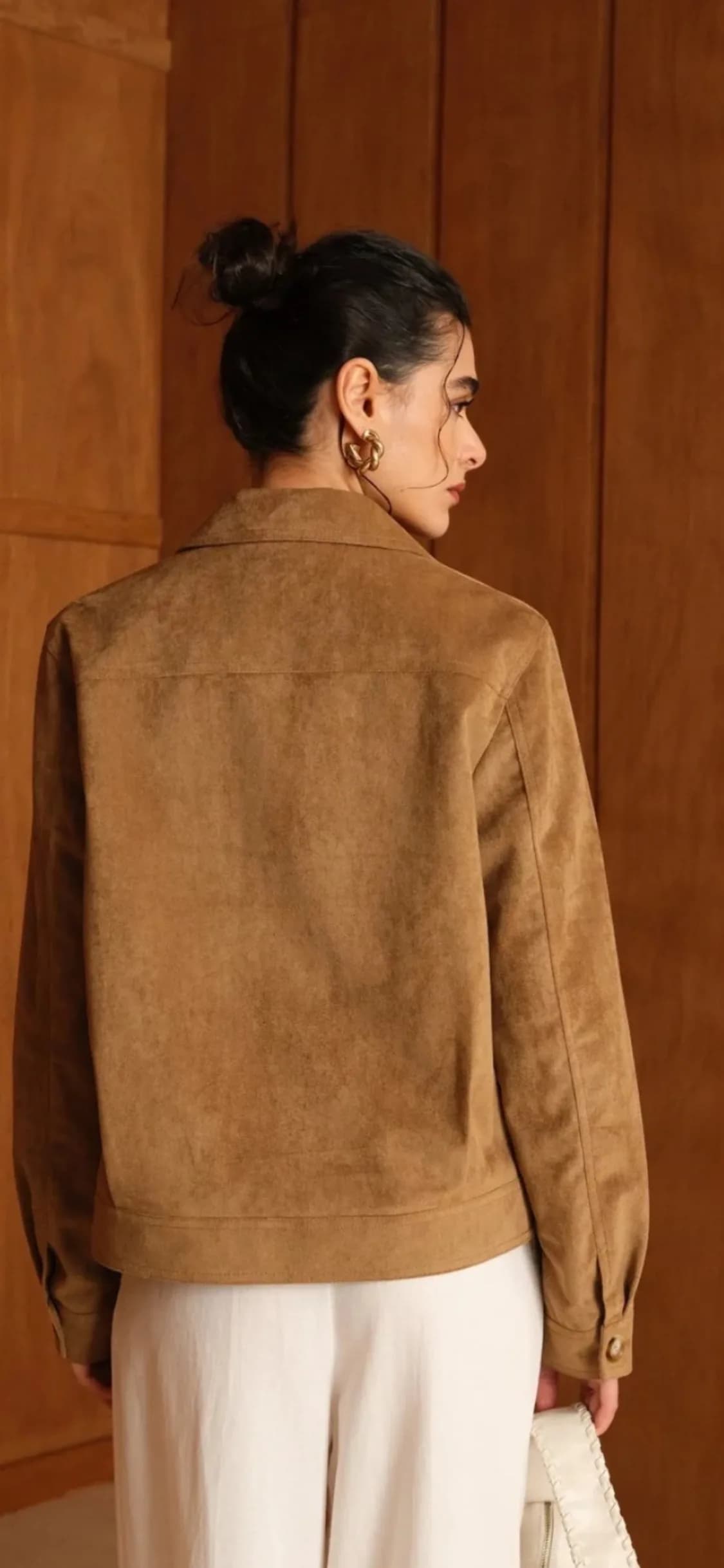 Veste Sabina en polyester camel, de profil