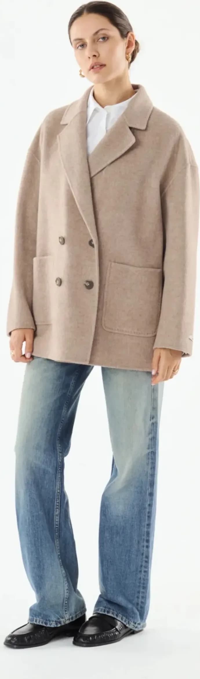 Veste Sammie en laine taupe, détail de la matière