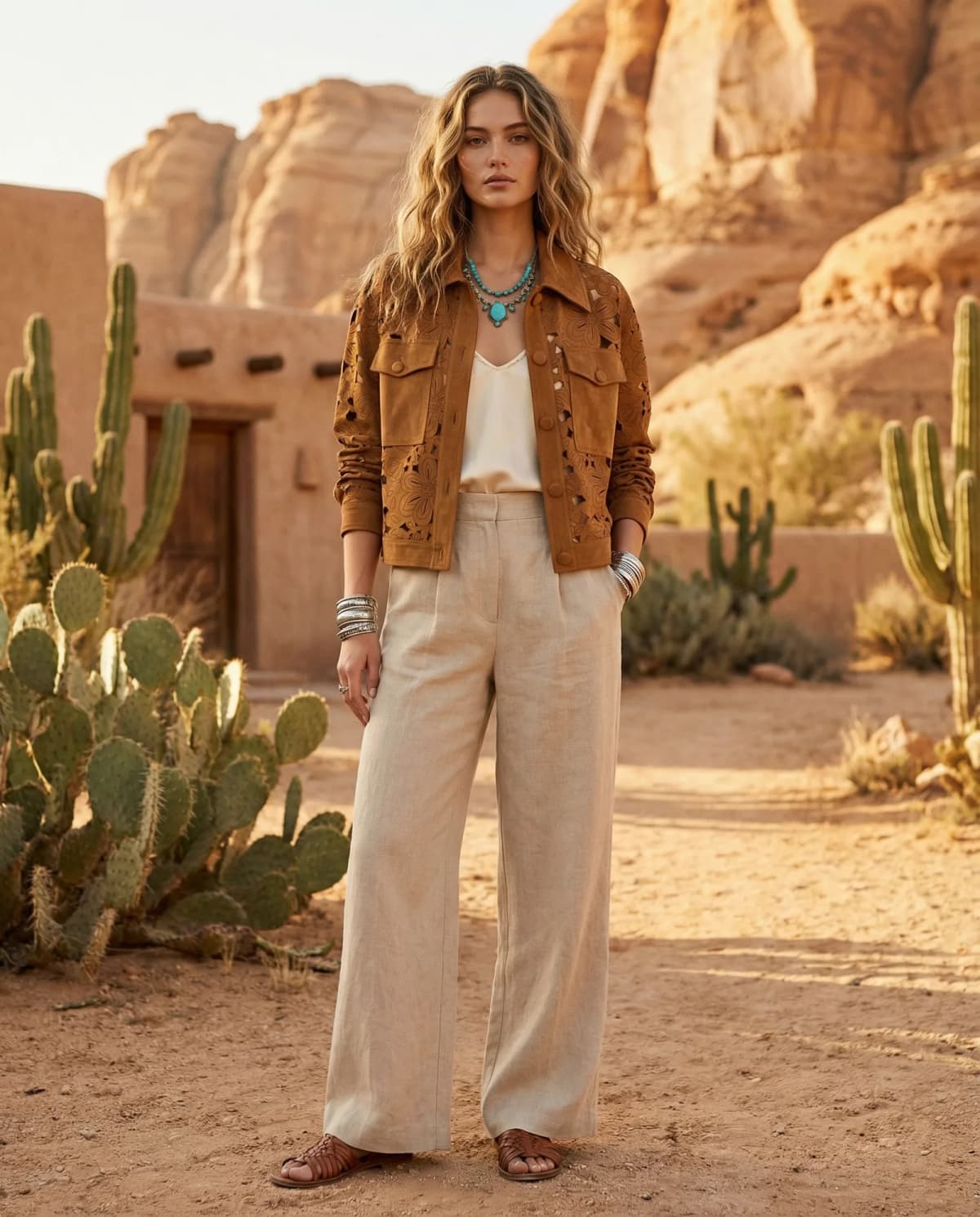 Veste ZELDA en polyester camel, vue de détail