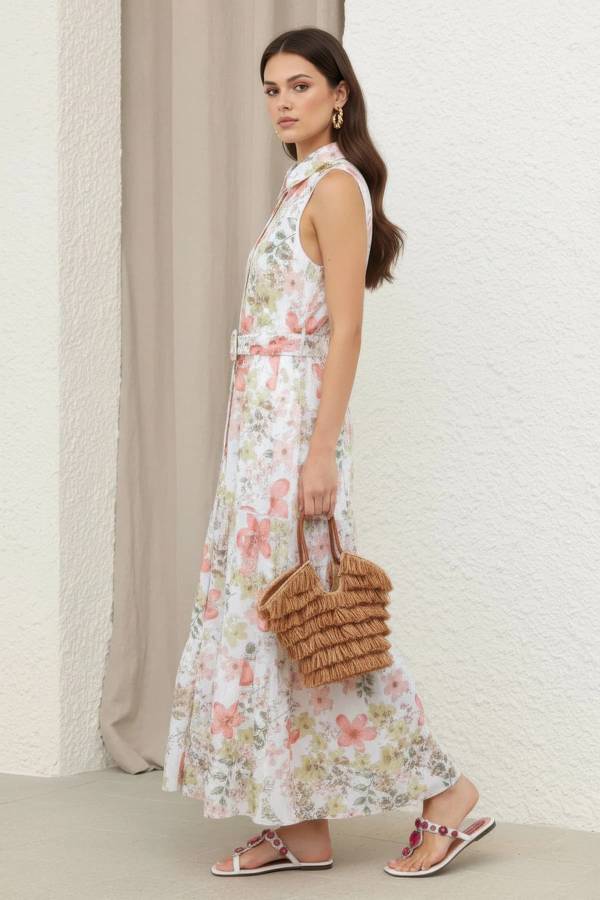 Robe longue blanche en dentelle florale, vue 2