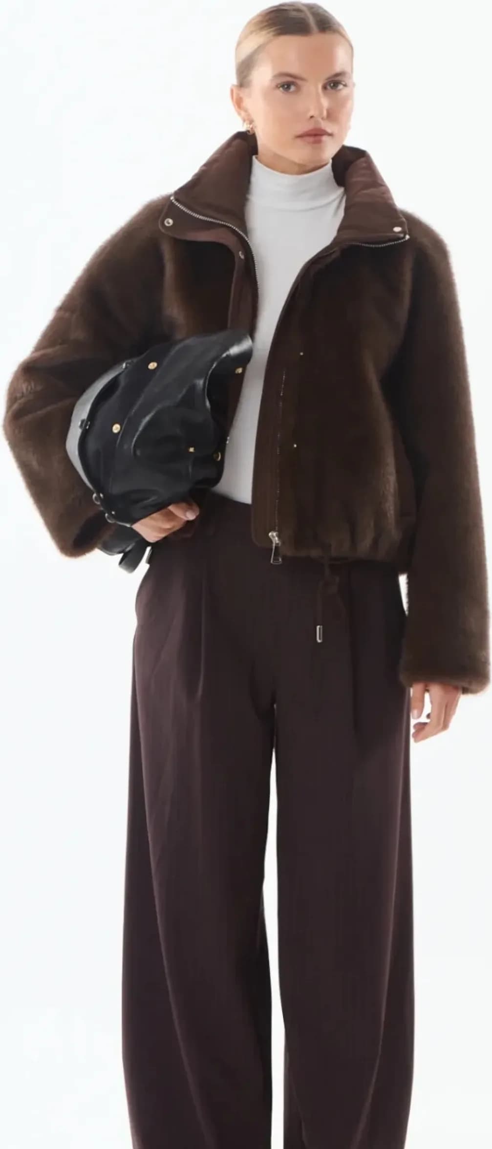 Veste marron en fausse fourrure, vue 2