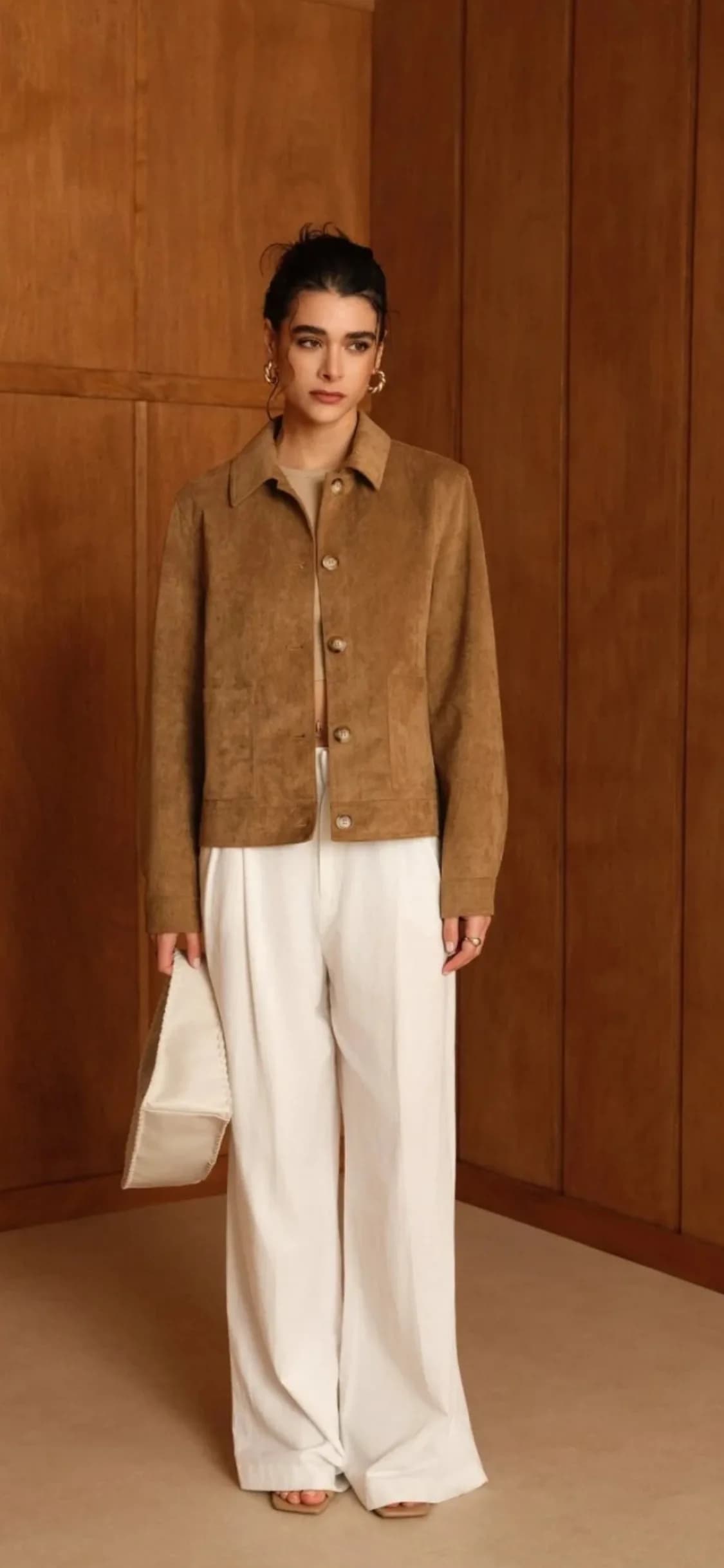 Veste chemise en suédine camel, vue 2