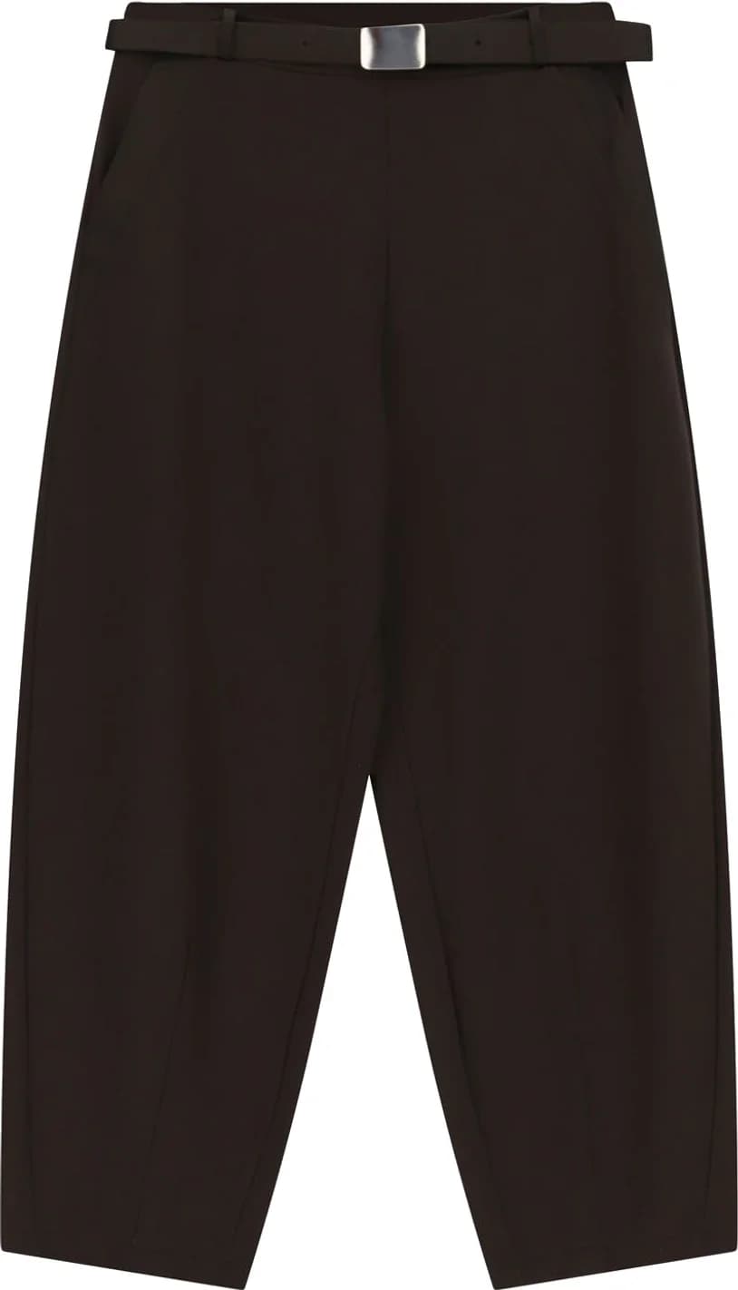 Pantalon brun café raccourci, taille haute et ceinture