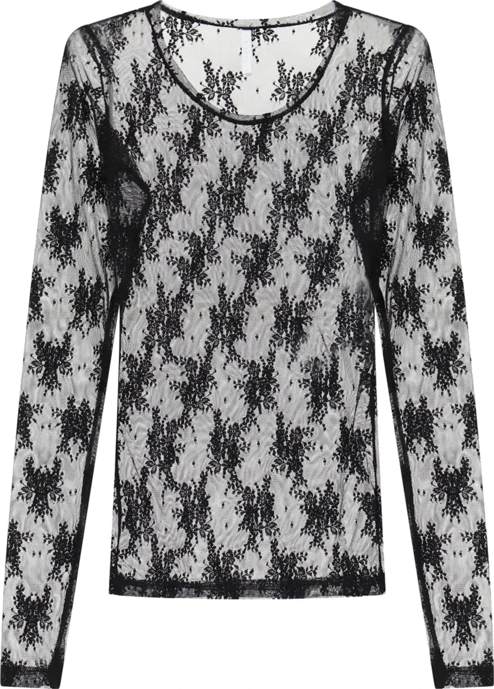 Top noir transparent brodé de fleurs