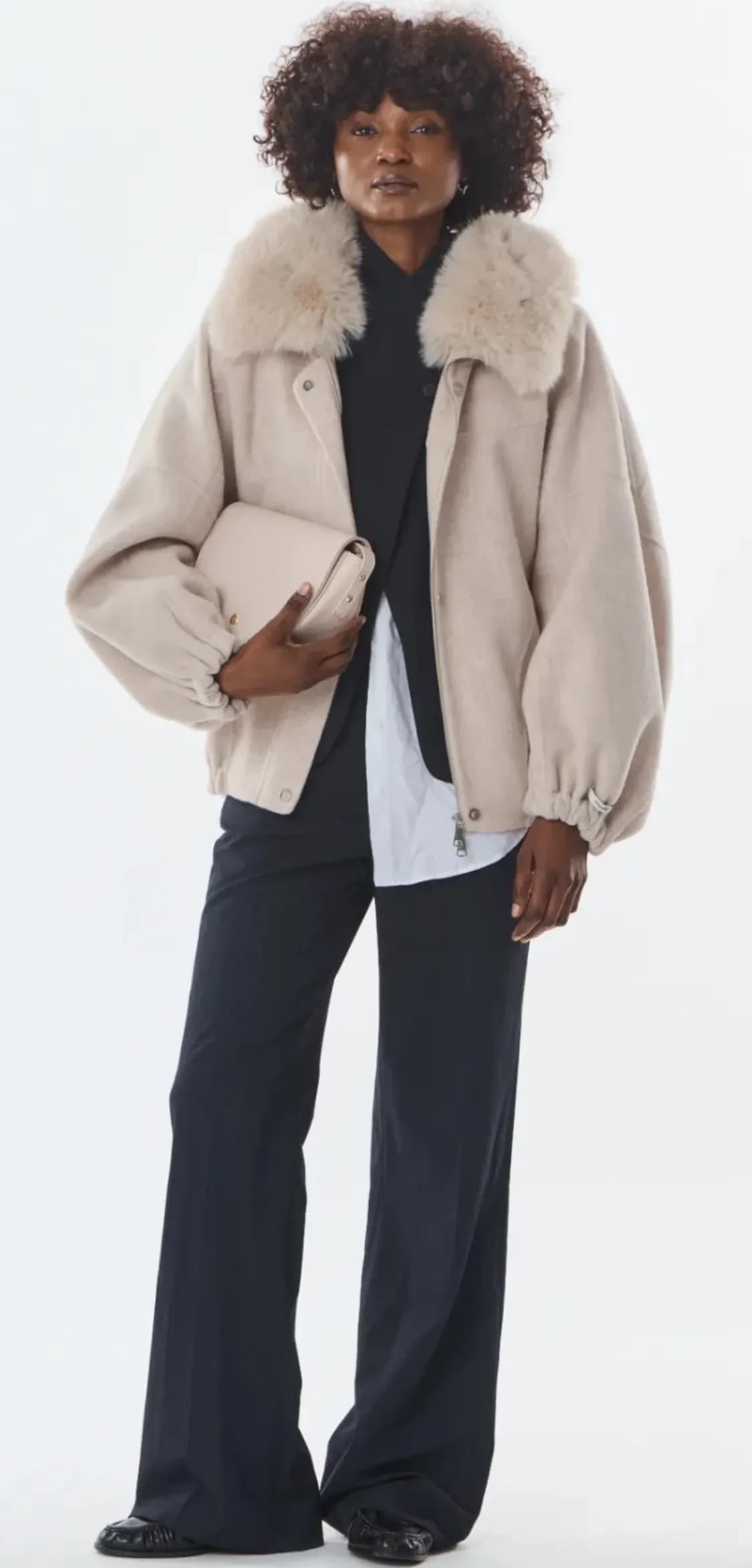Veste Yvette en laine beige, de face