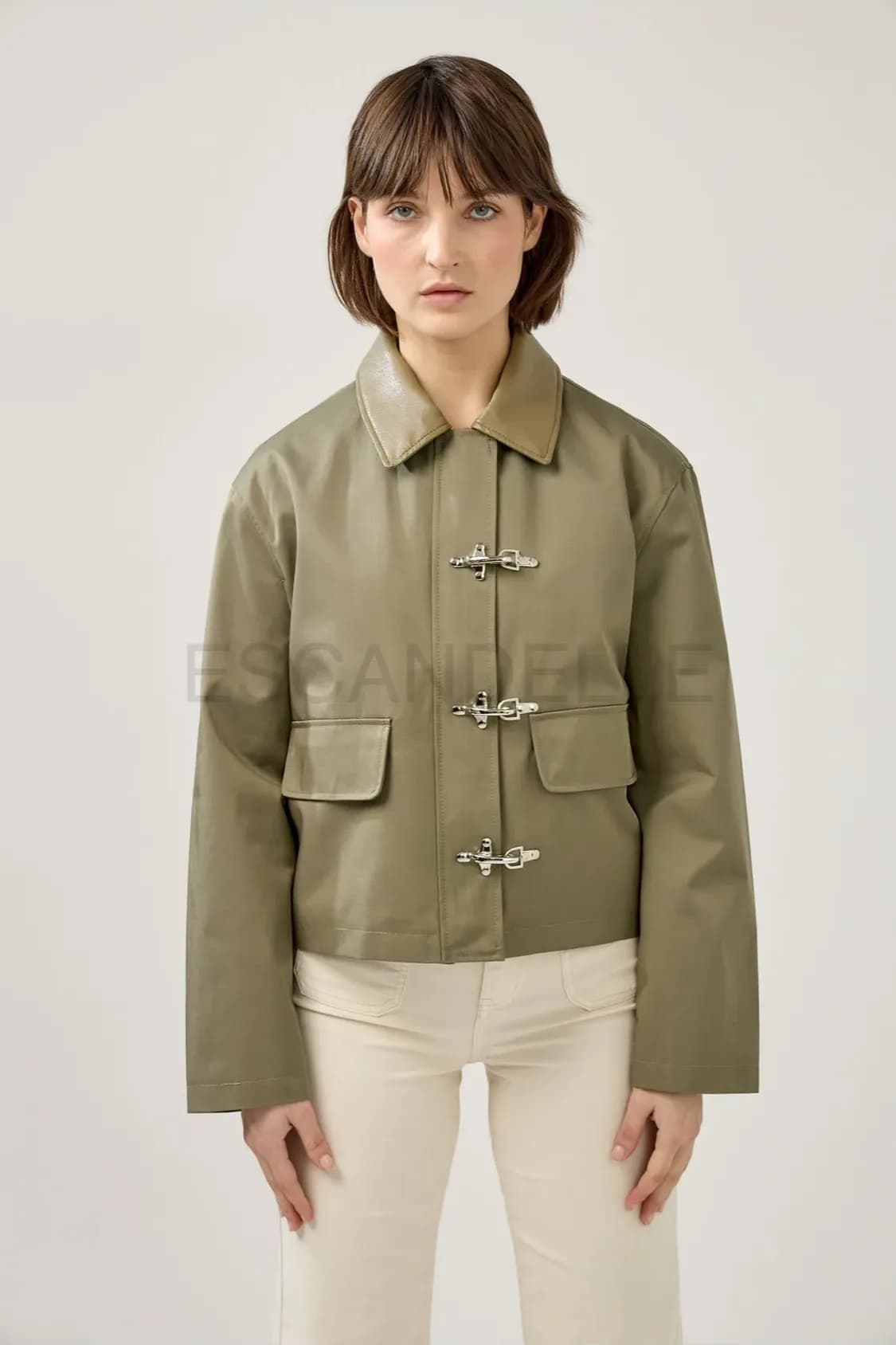 Veste Melina en coton kaki, de face