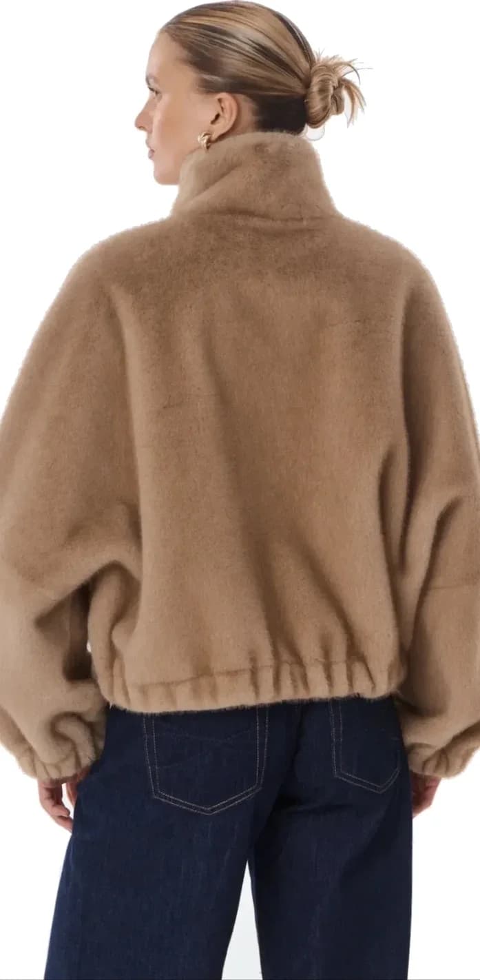 Blouson taupe en fausse fourrure, vue 6