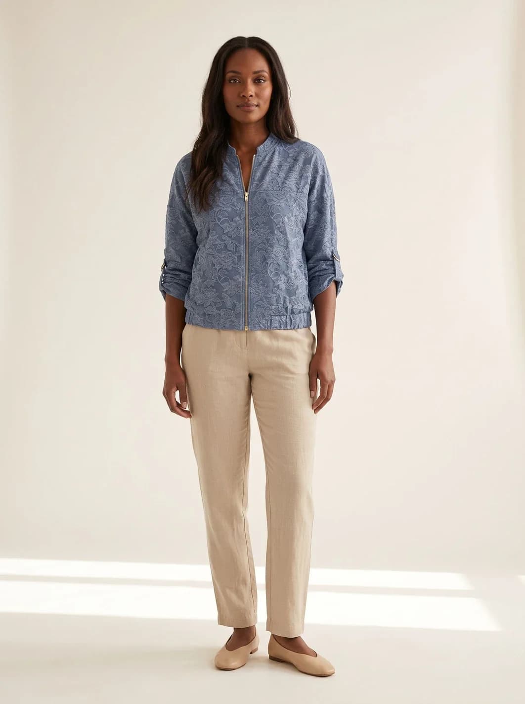 Bomber bleu en coton à imprimé fleuri, vue 5
