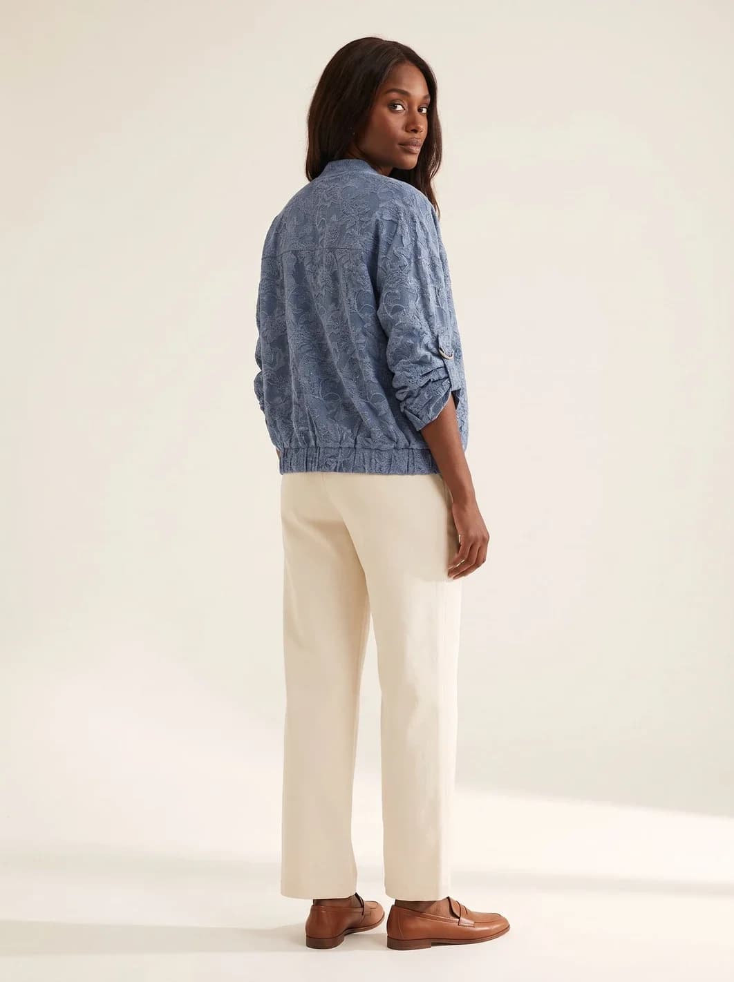 Bomber bleu en coton à imprimé fleuri, vue 7