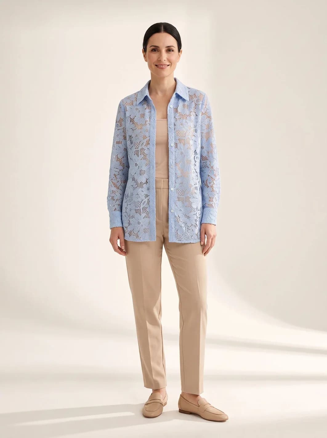 Chemise bleu ciel en dentelle guipure, vue 9