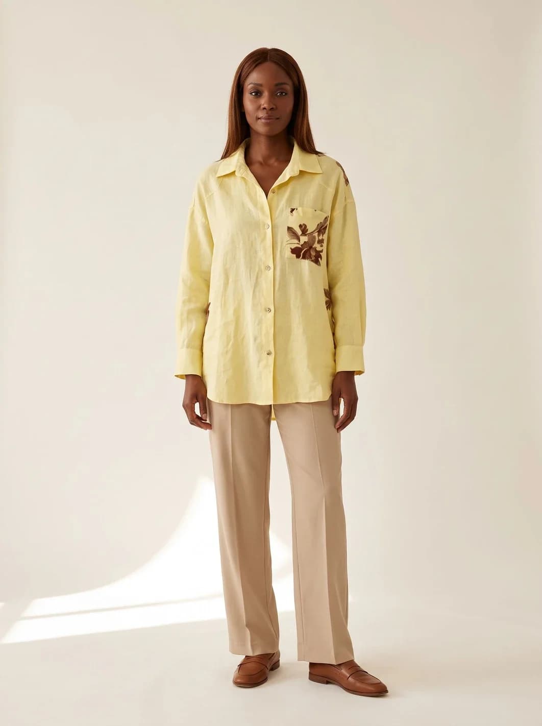 Chemise en lin jaune, manches longues, vue 5