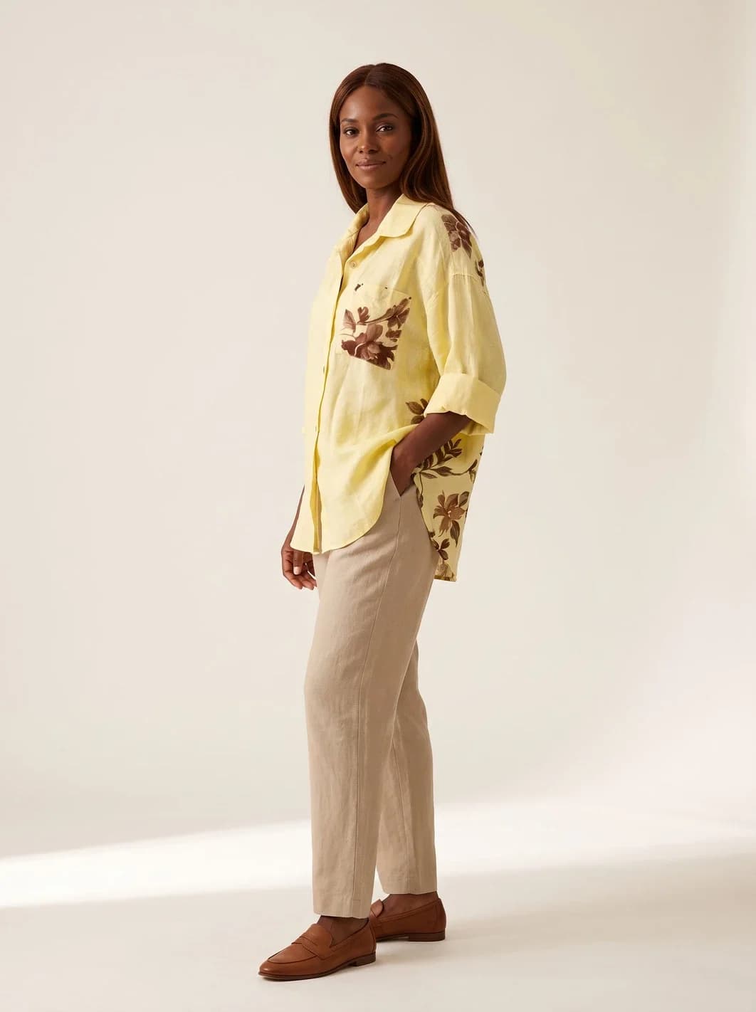 Chemise en lin jaune, manches longues, vue 6