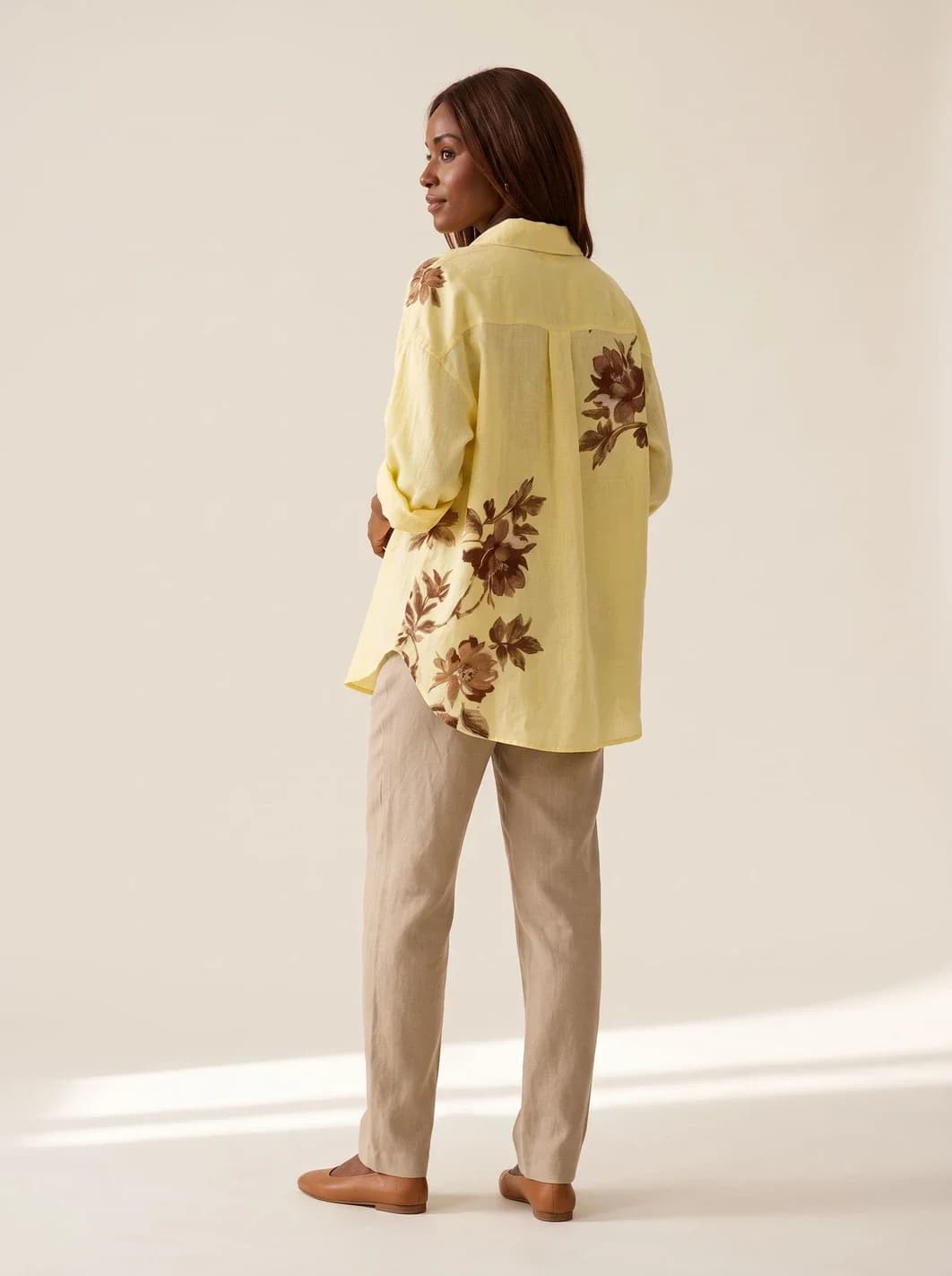 Chemise en lin jaune, manches longues, vue 7