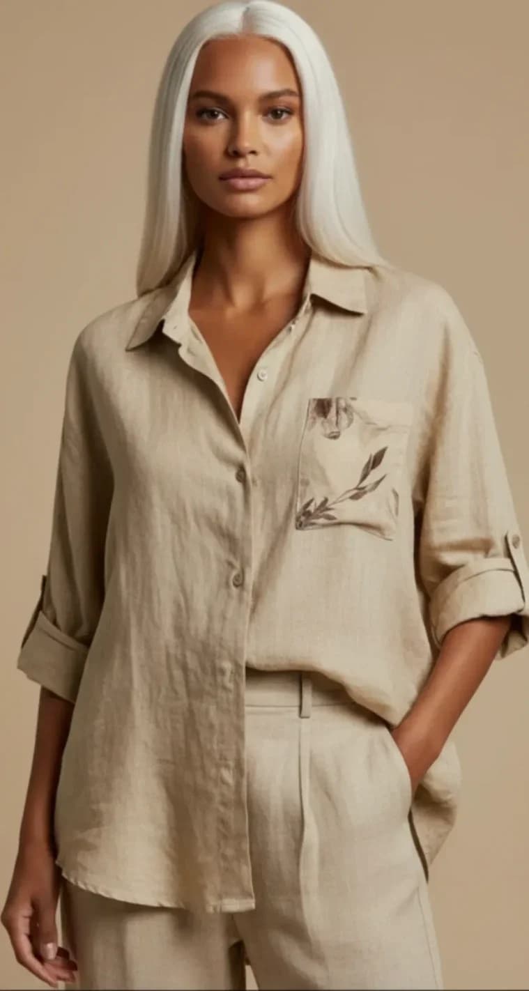 Chemise en lin jaune, manches longues, vue 2