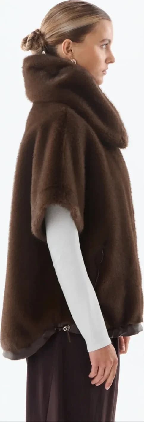 Gilet cape marron en fausse fourrure, vue 5