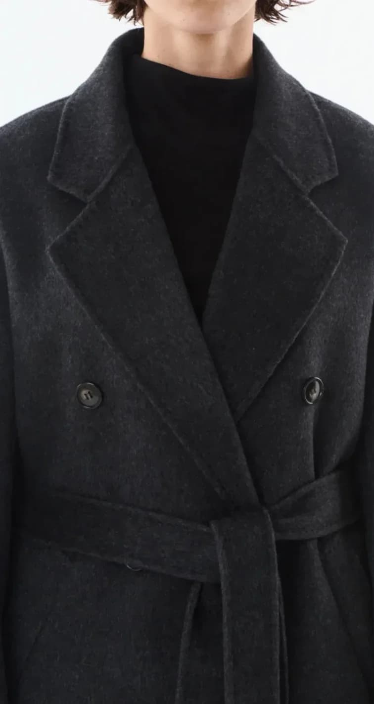 Manteau long gris, laine et cachemire, vue 3