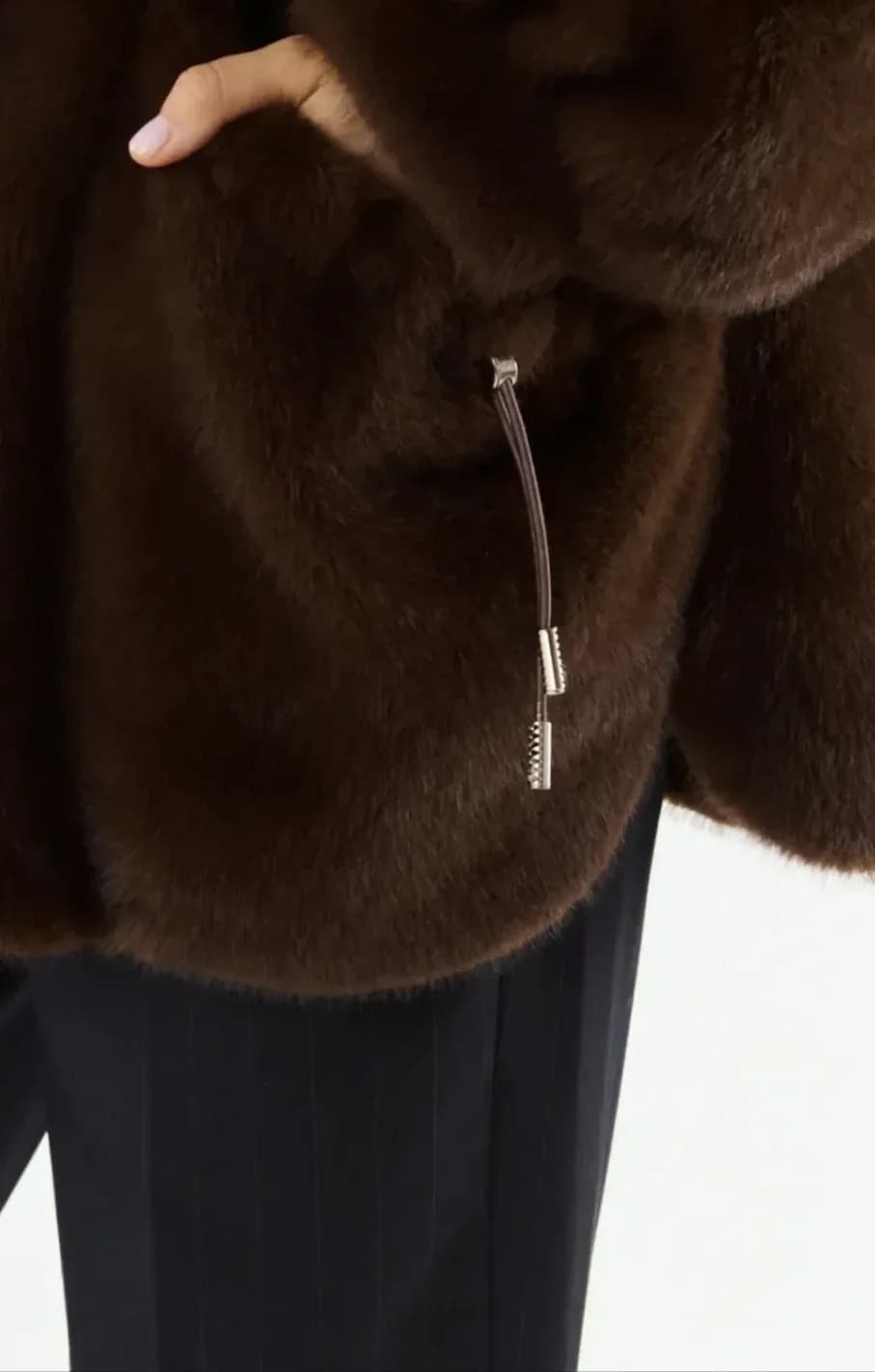 Manteau marron à capuche, fausse fourrure, vue 6
