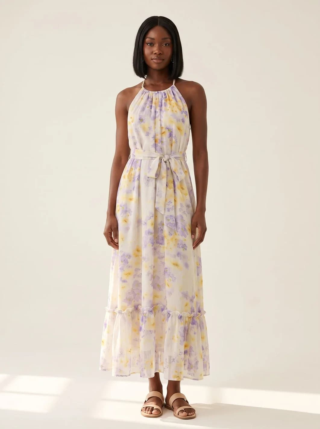 Robe longue fleurie à fines bretelles, vue 6