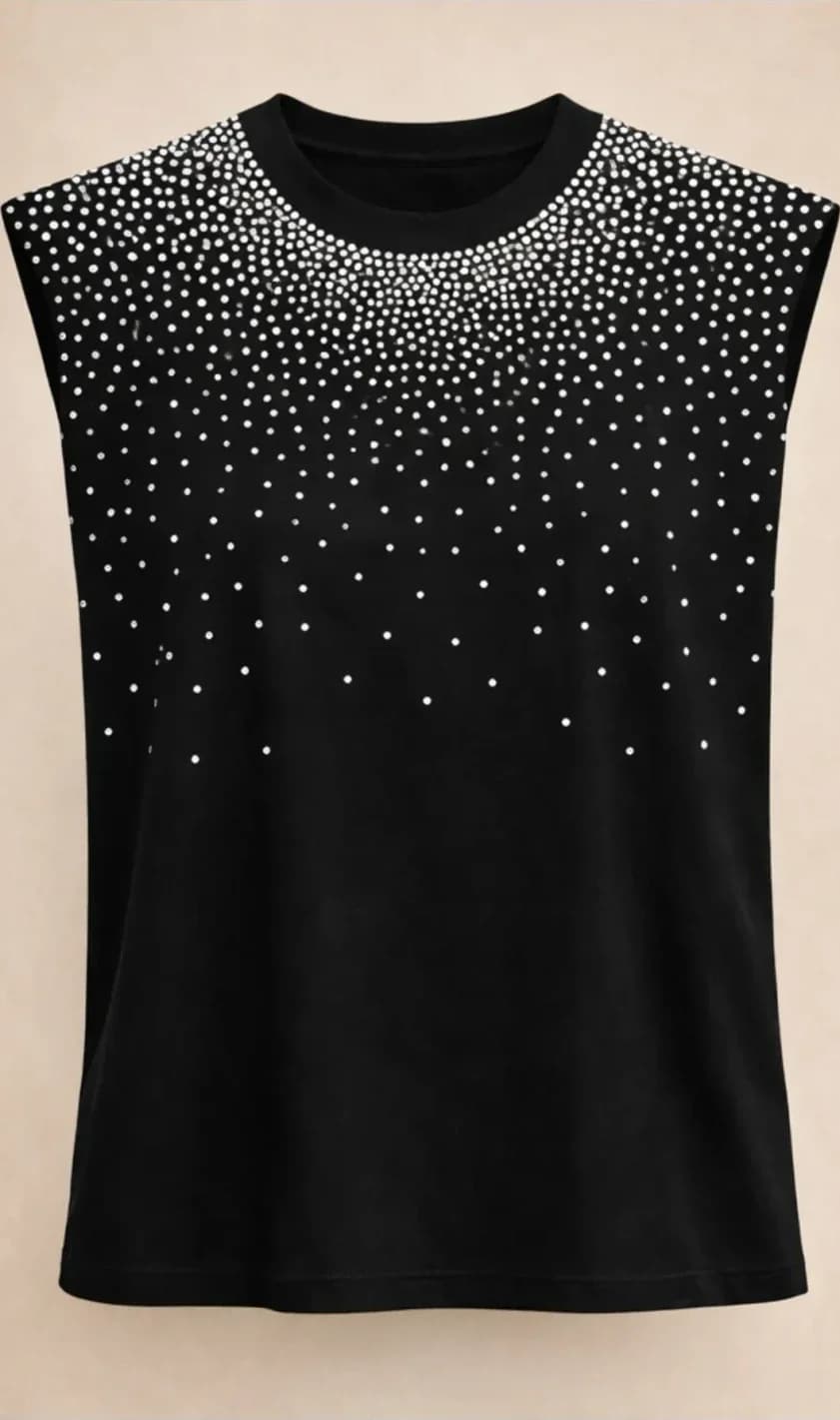 Top noir sans manches, à strass, vue 3