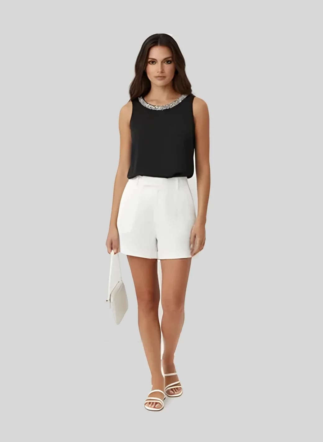 Top sans manches, col licou, perles, vue 3