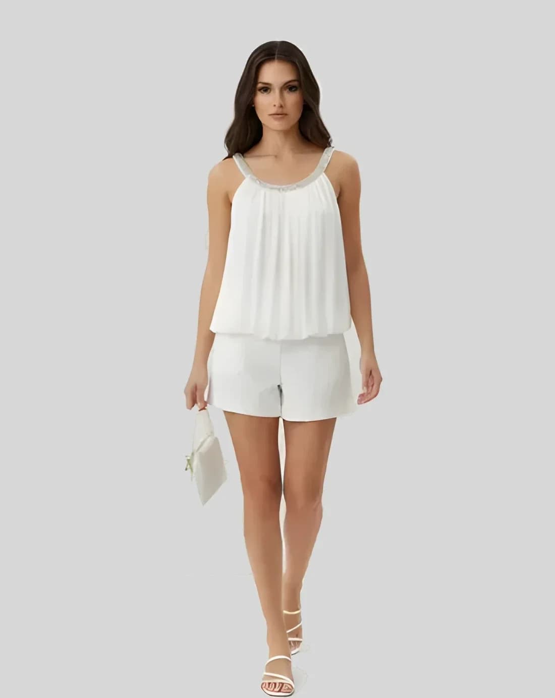 Top sans manches, col licou, perles, vue 5