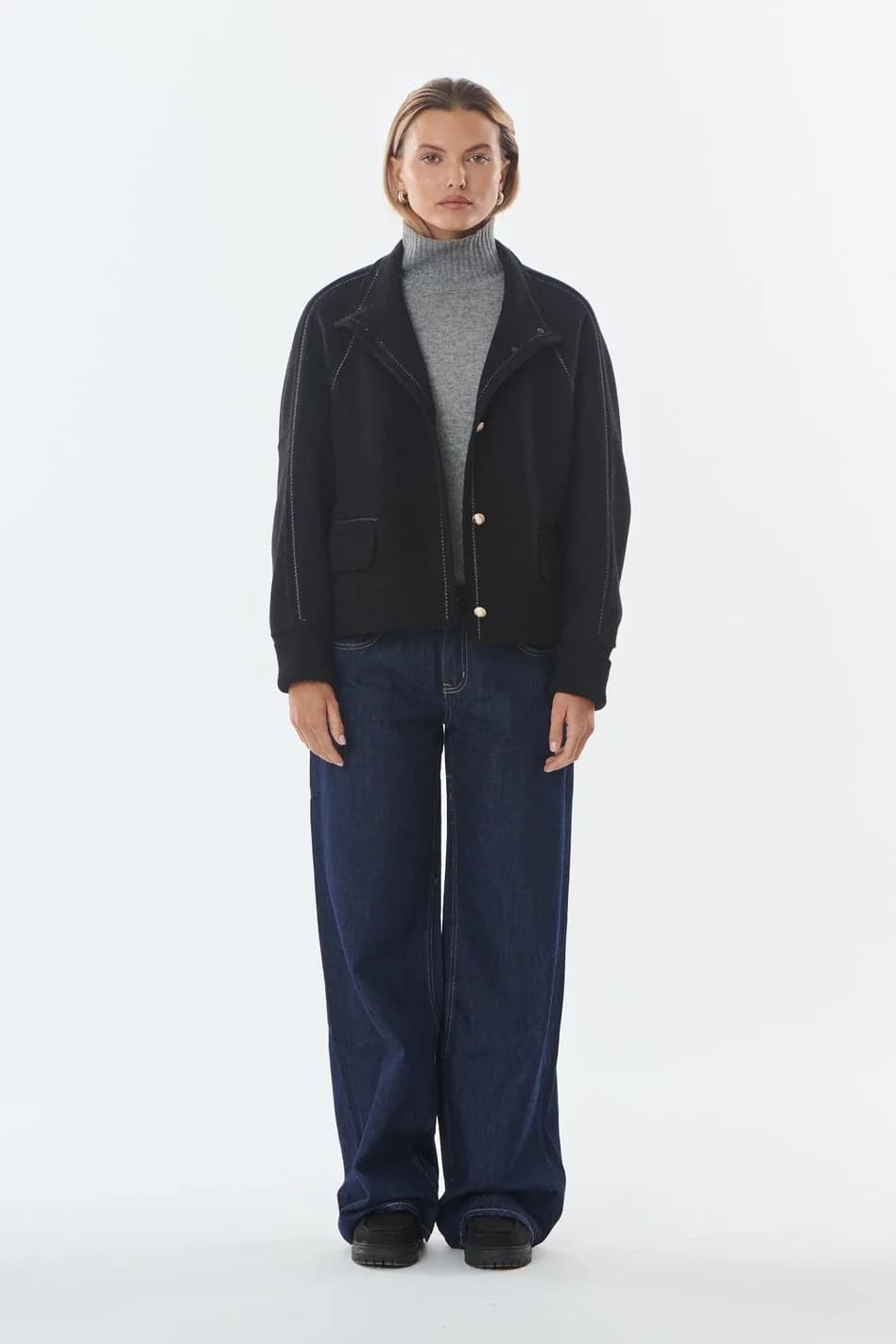 Veste courte en laine et cachemire, col montant, vue 14