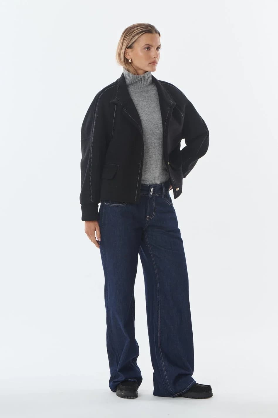 Veste courte en laine et cachemire, col montant, vue 15