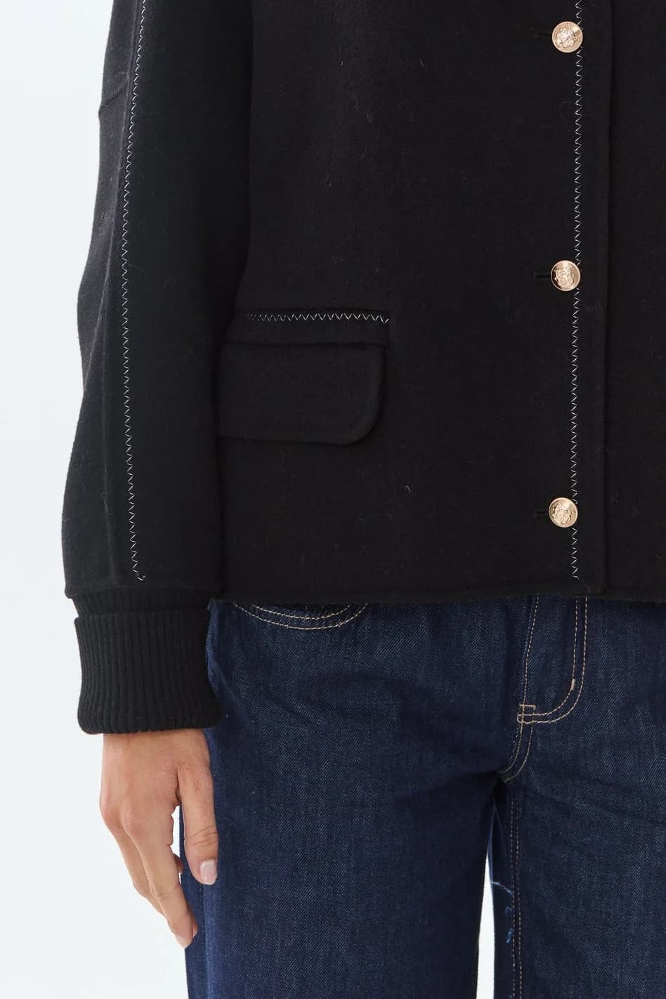 Veste courte en laine et cachemire, col montant, vue 18