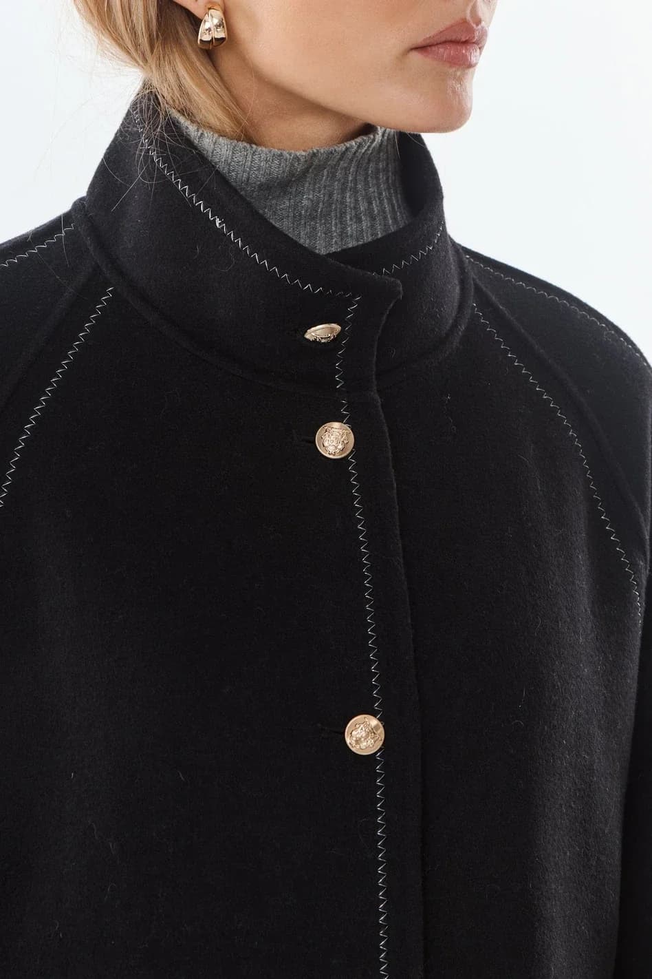 Veste courte en laine et cachemire, col montant, vue 19