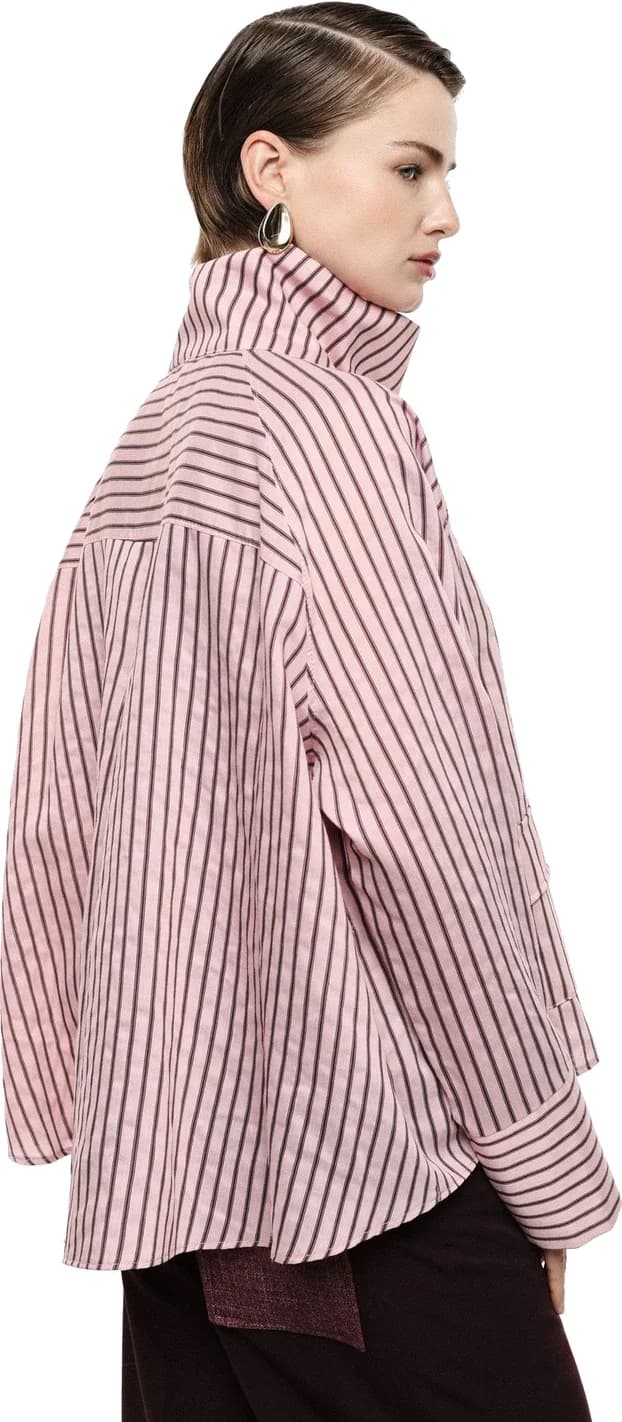 Chemise rose à rayures, col polo et poche plaquée, vue 3