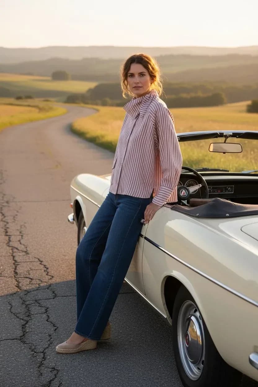 Chemise rose à rayures, col polo et poche plaquée, vue 4