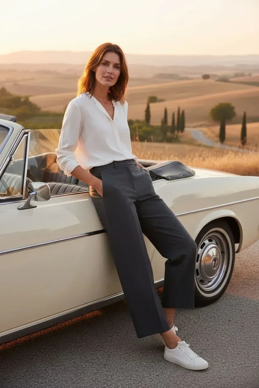 Pantalon large gris à pli marqué, vue 4