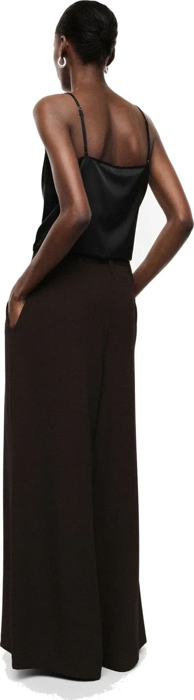 Pantalon palazzo brun café à pinces et ceinture, vue 2