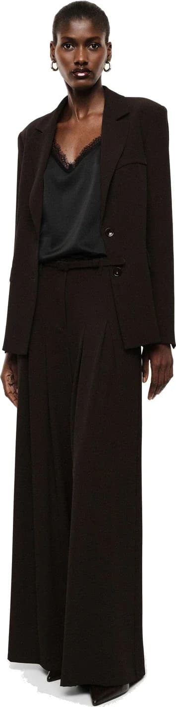 Pantalon palazzo brun café à pinces et ceinture, vue 3