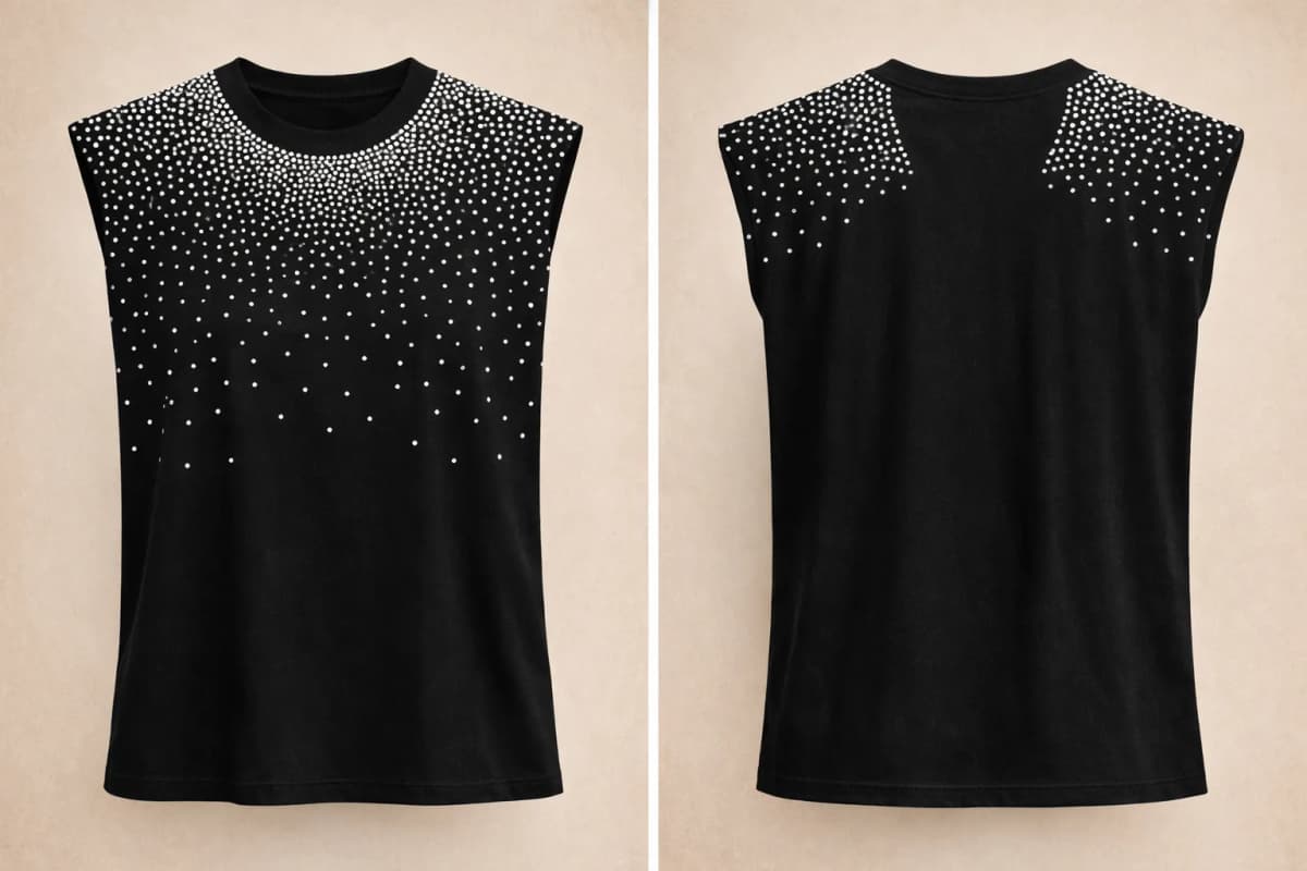 Top noir sans manches, à strass, vue 2