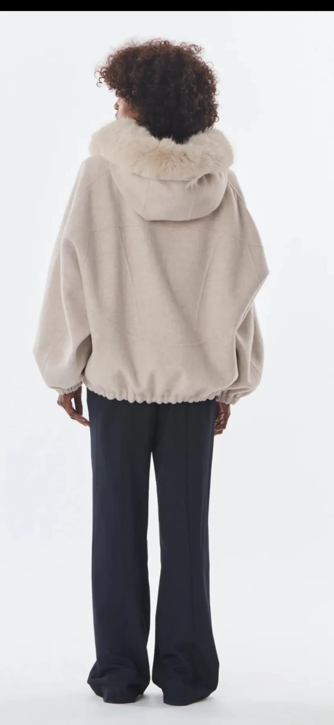 Veste beige à col fourrure, laine et cachemire, vue 7