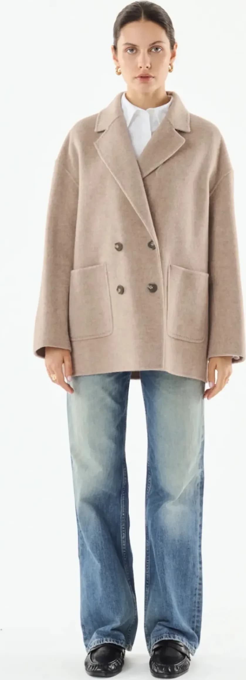 Veste croisée taupe, laine et cachemire, vue 2